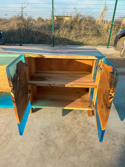Buffet en bois et époxy bicolore