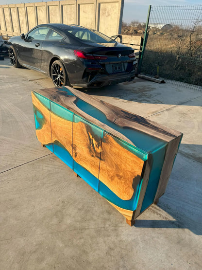 Buffet en bois et époxy bicolore