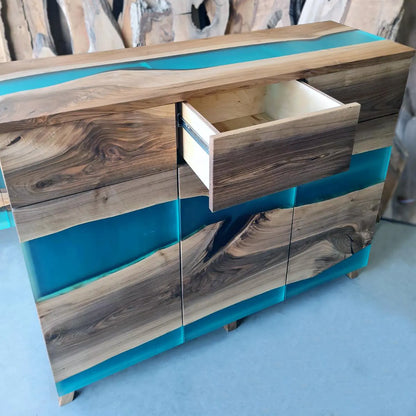 Buffet en bois et époxy bicolore