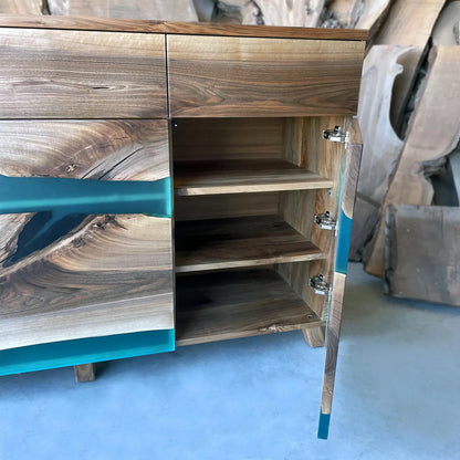Buffet en bois et époxy bicolore