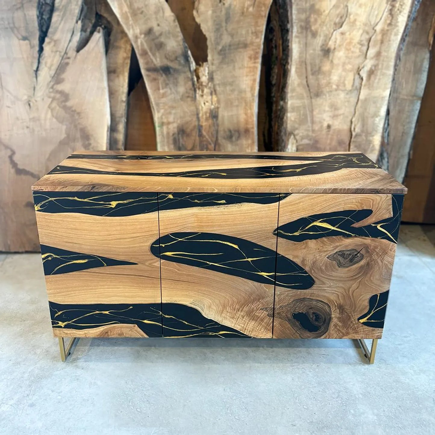 Walnut & Black‑Gold Resin Cabinet