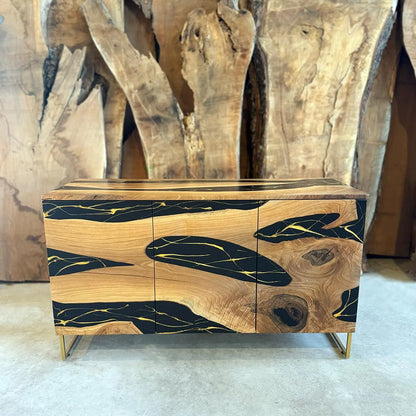 Walnut & Black‑Gold Resin Cabinet