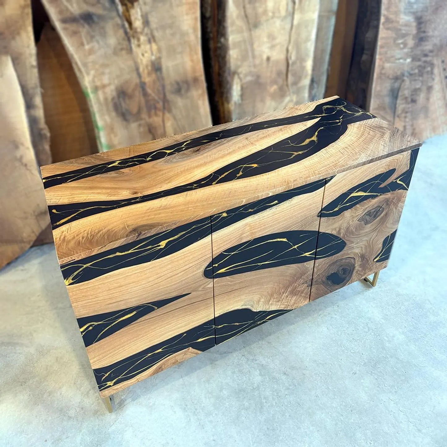 Walnut & Black‑Gold Resin Cabinet