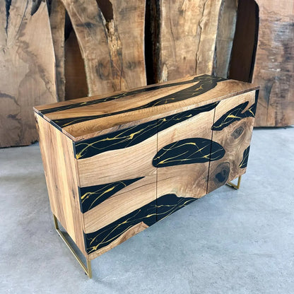 Walnut & Black‑Gold Resin Cabinet