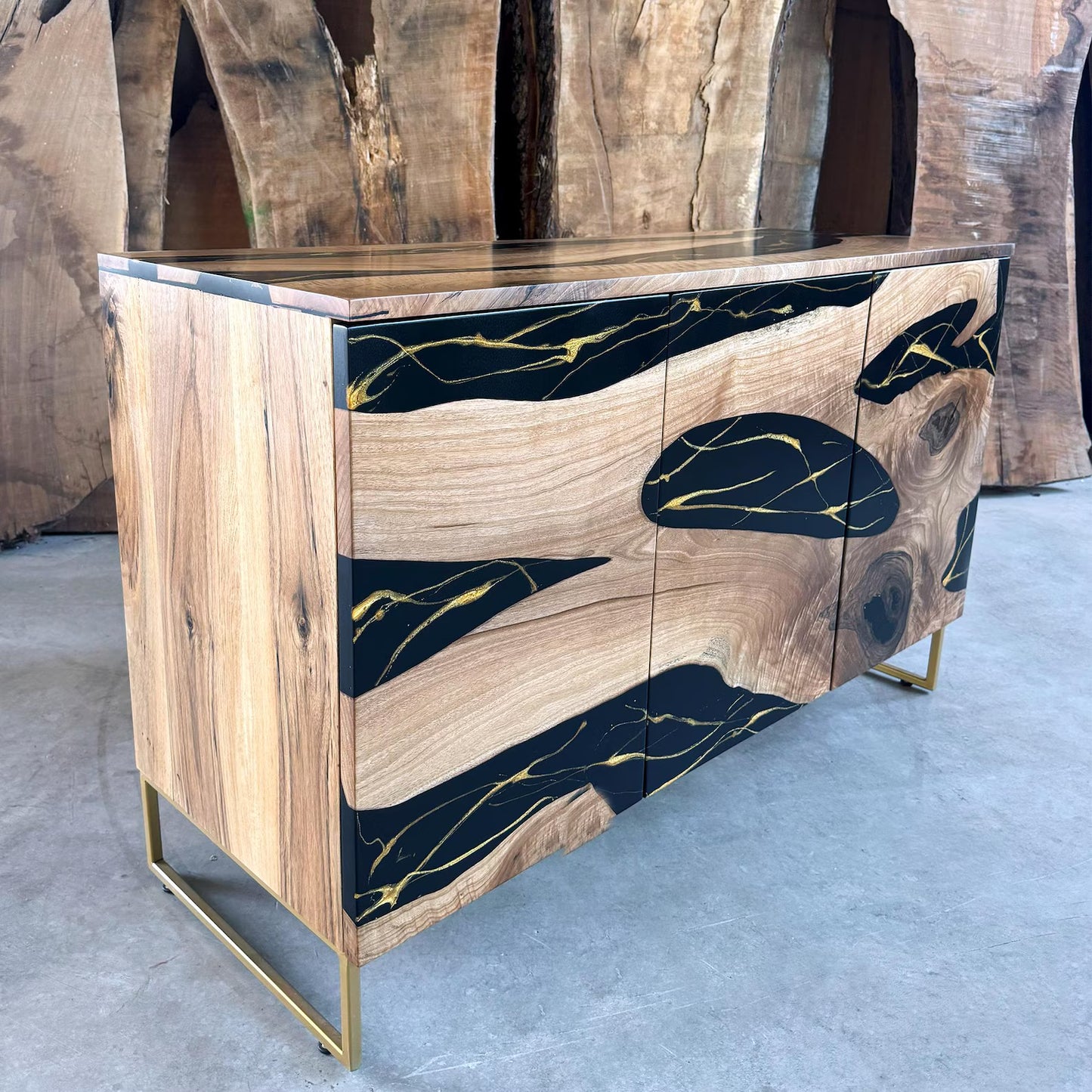 Walnut & Black‑Gold Resin Cabinet