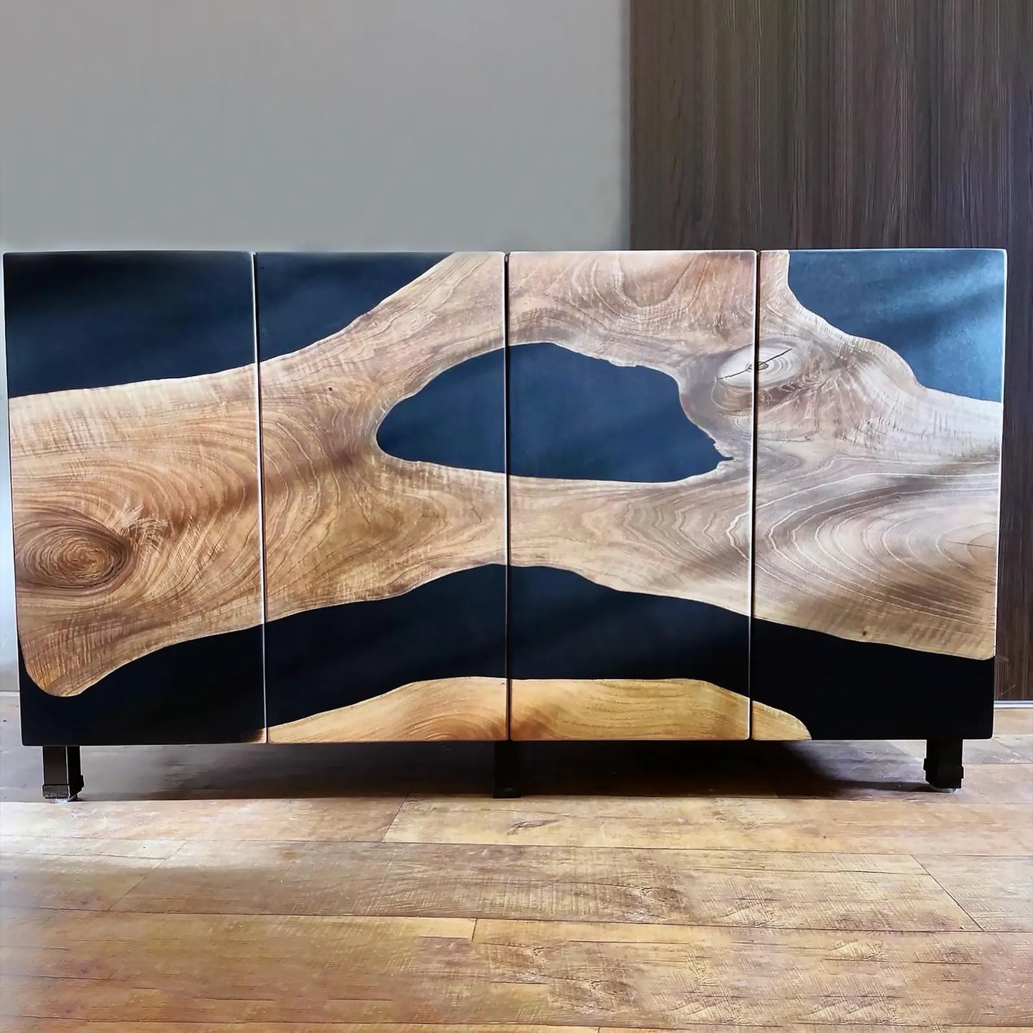 Buffet en bois et époxy bicolore