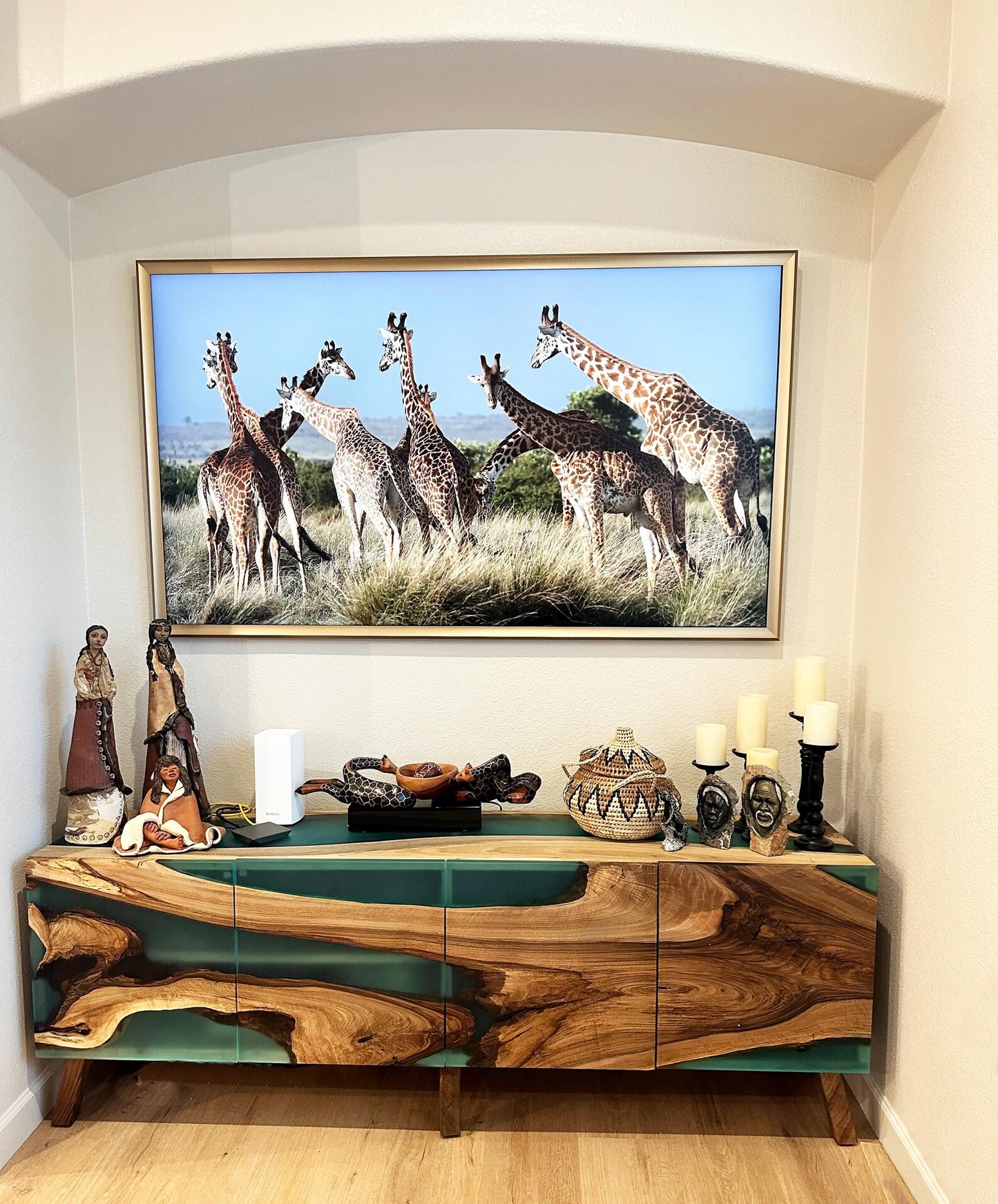 Walnut Turquoise Epoxy Credenza