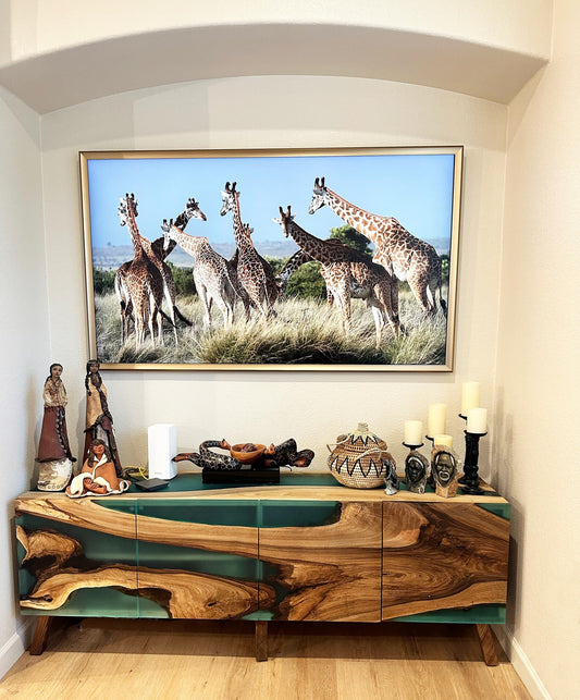 Walnut Turquoise Epoxy Credenza
