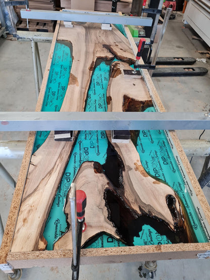 Walnut Turquoise Epoxy Credenza