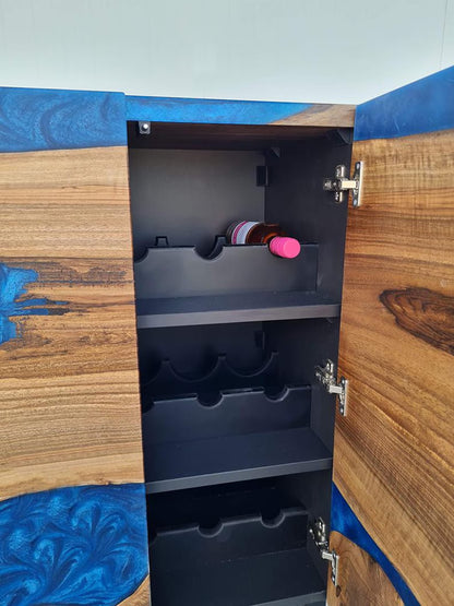 Blue Epoxy Wine Storage Buffet Cabinet With Doors