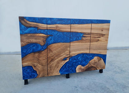 Blue Epoxy Wine Storage Buffet Cabinet With Doors