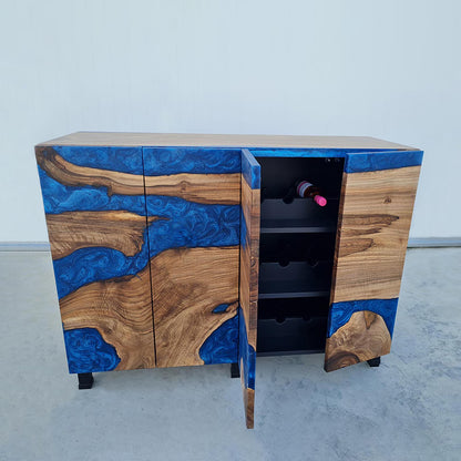 Blue Epoxy Wine Storage Buffet Cabinet With Doors