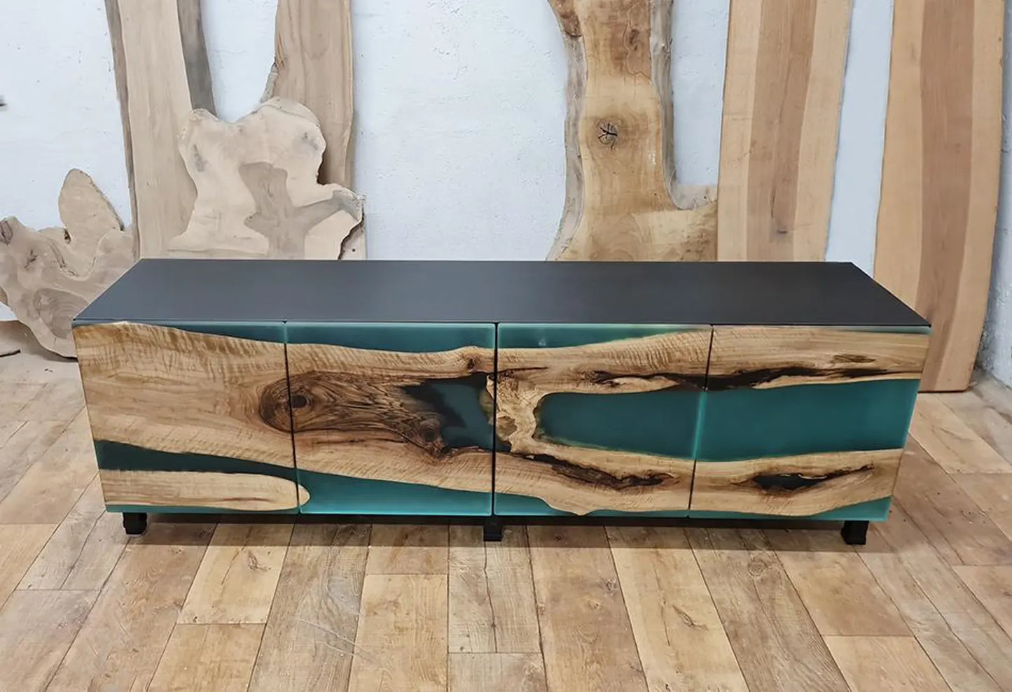 Walnut & Turquoise Matte Epoxy Fusion Sideboard