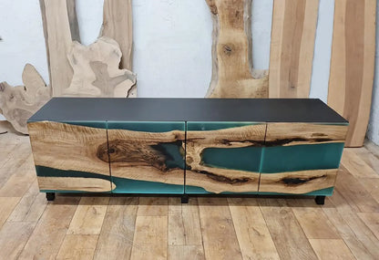 Walnut & Turquoise Matte Epoxy Fusion Sideboard
