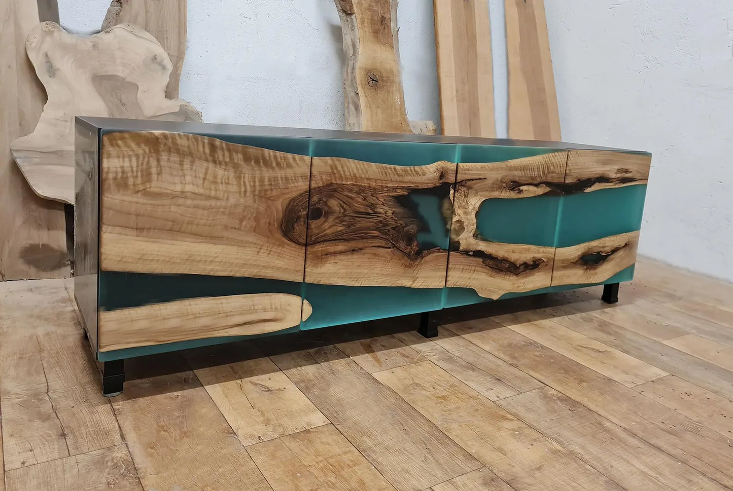 Walnut & Turquoise Matte Epoxy Fusion Sideboard