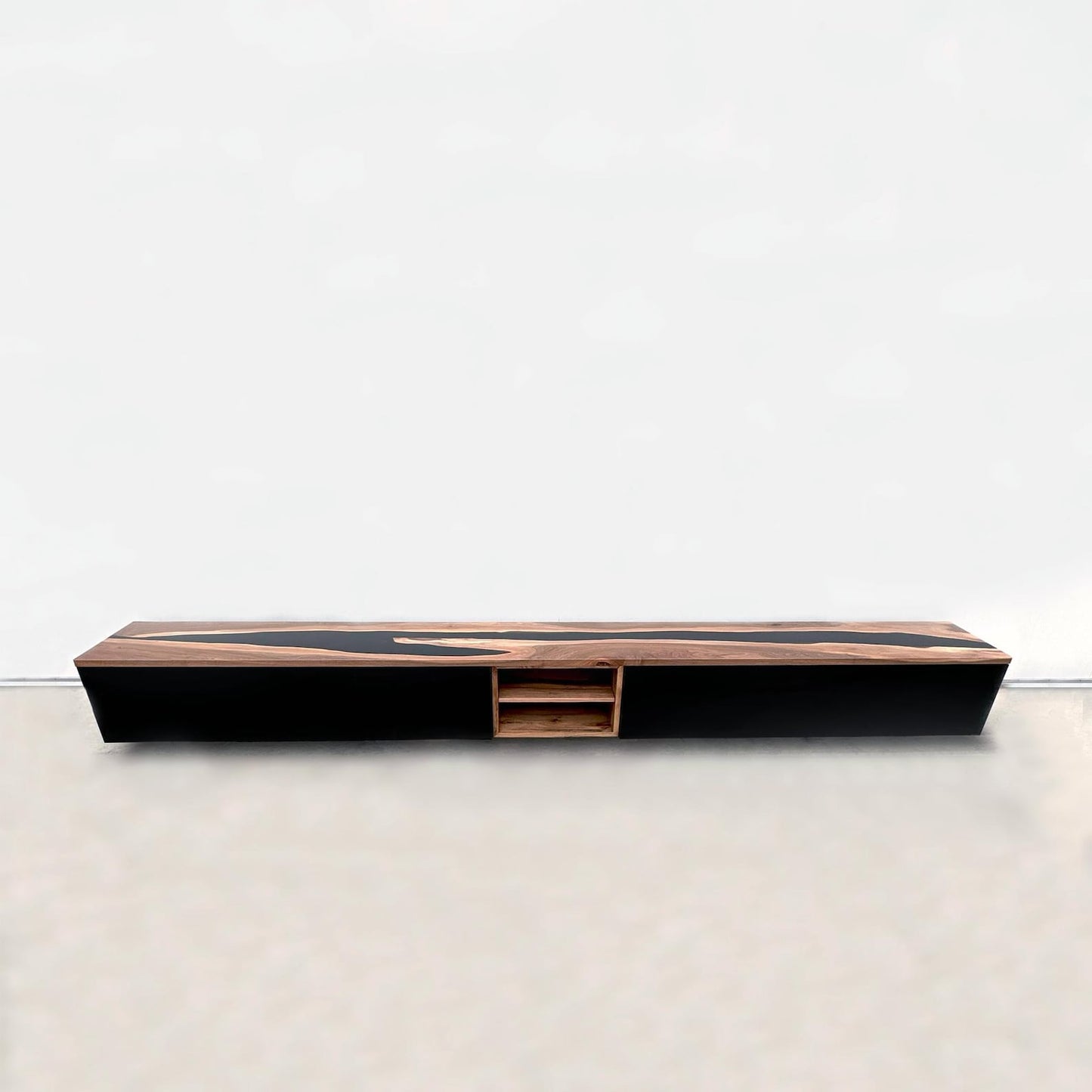 Floating Walnut & Black Resin Media Cabinet