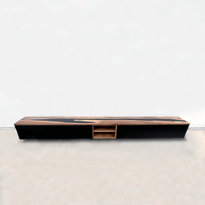 Floating Walnut & Black Resin Media Cabinet