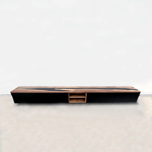 Floating Walnut & Black Resin Media Cabinet