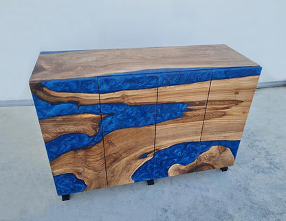 Blue Epoxy Wine Storage Buffet Cabinet With Doors
