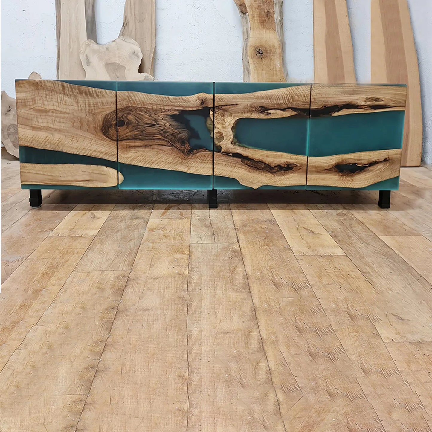 Walnut & Turquoise Matte Epoxy Fusion Sideboard