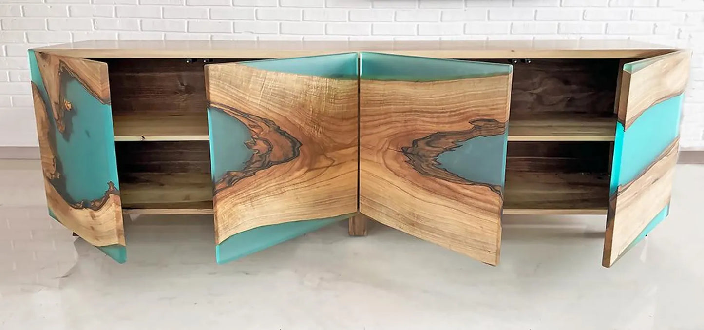 Buffet en bois et époxy bicolore