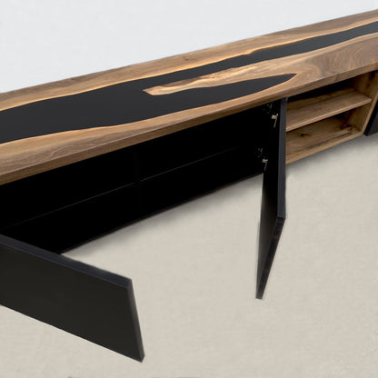 Floating Walnut & Black Resin Media Cabinet
