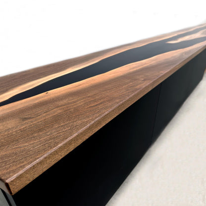 Floating Walnut & Black Resin Media Cabinet
