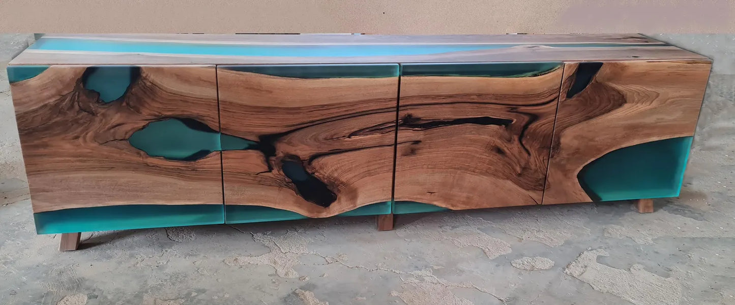 Buffet en bois et époxy bicolore