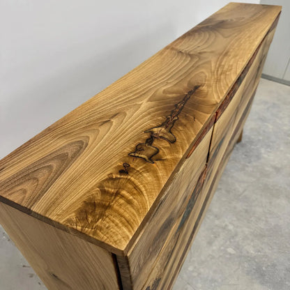 Walnut Wood Credenza with Drawers Bronze-Green Epoxy Sideboard