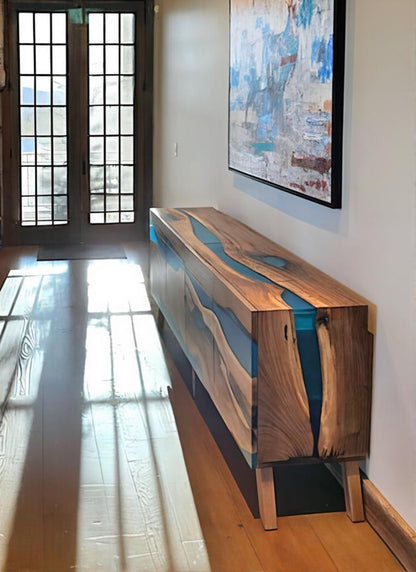Buffet en bois et époxy bicolore