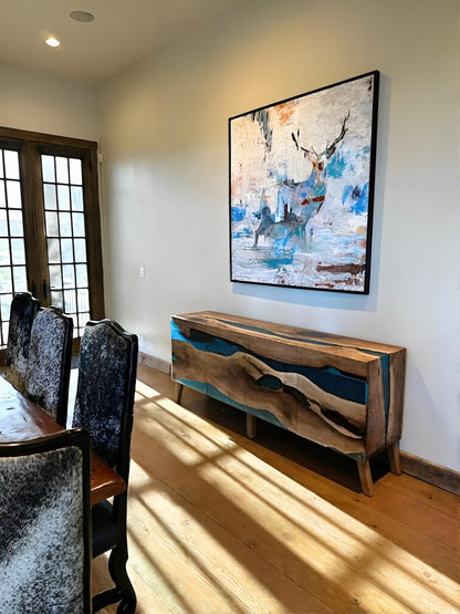 Buffet en bois et époxy bicolore