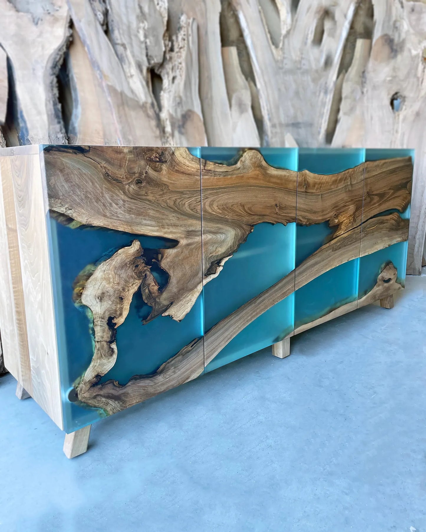 Walnut Wood & Teal Epoxy Cabinet