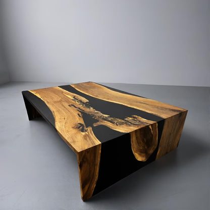 Custom Epoxy Black Waterfall Coffee Table