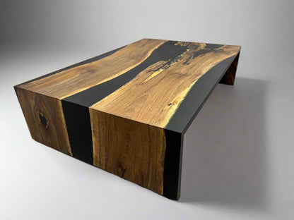 Custom Epoxy Black Waterfall Coffee Table