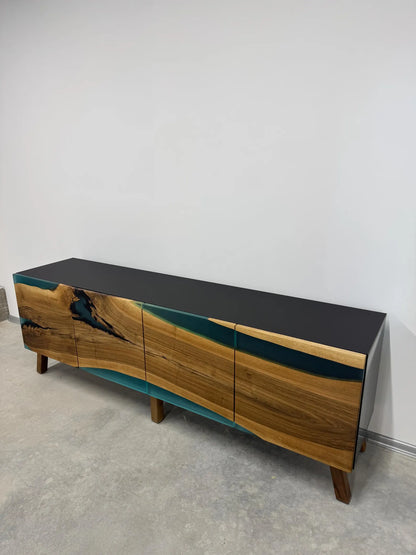 Buffet en bois et époxy bicolore
