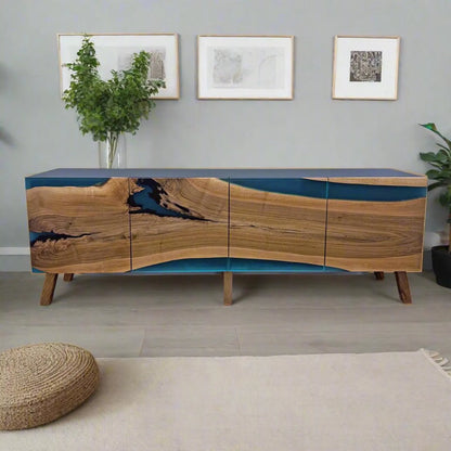 Buffet en bois et époxy bicolore
