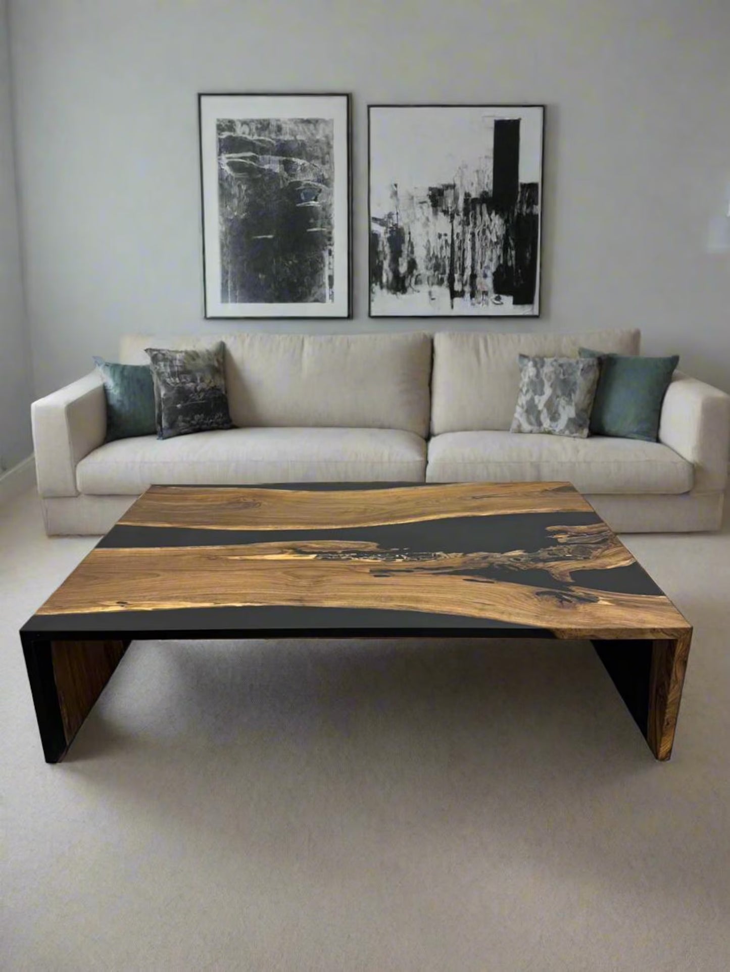Custom Epoxy Black Waterfall Coffee Table