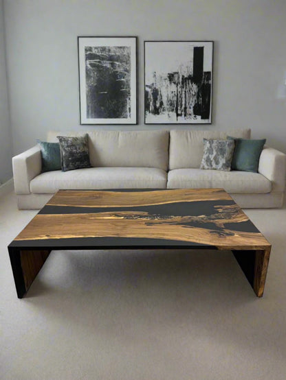 Custom Epoxy Black Waterfall Coffee Table