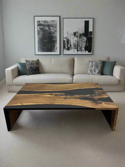 Custom Epoxy Black Waterfall Coffee Table