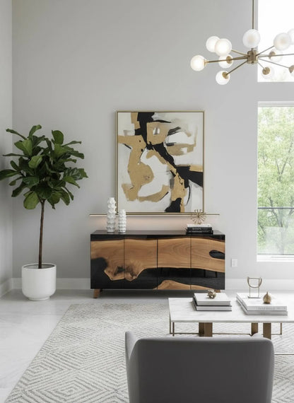 Buffet en bois et époxy bicolore
