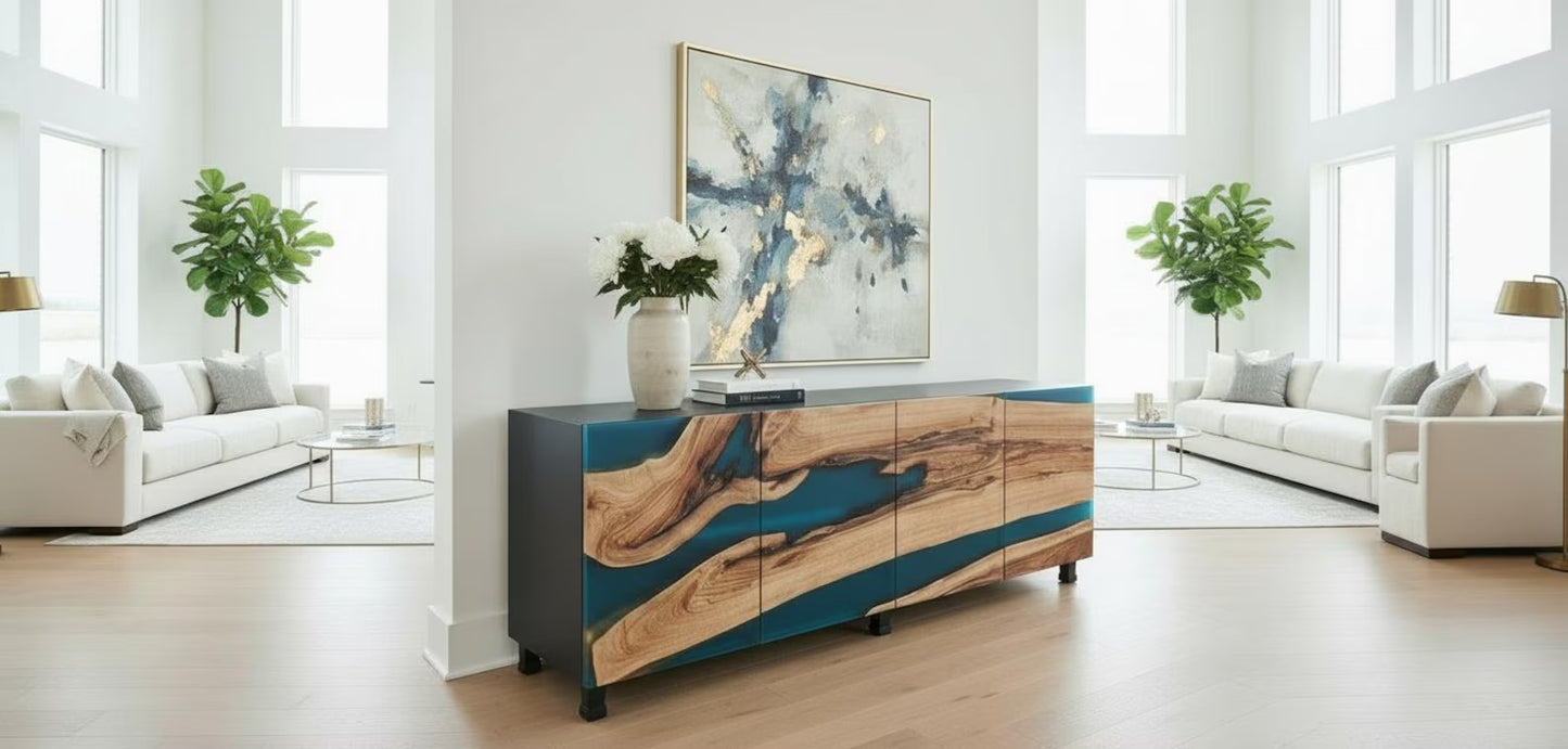 Buffet en bois et époxy bicolore