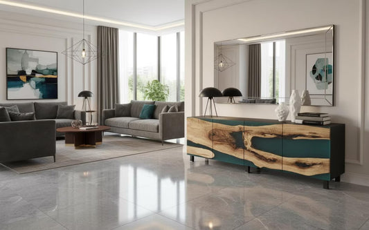 Walnut & Turquoise Matte Epoxy Fusion Sideboard
