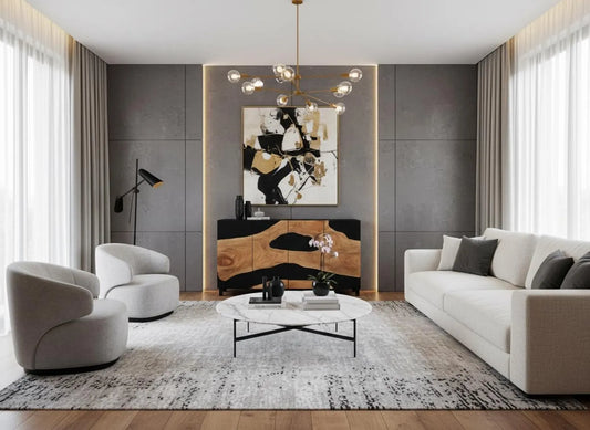 Walnut Wood Dark & Deep Black Epoxy Sideboard