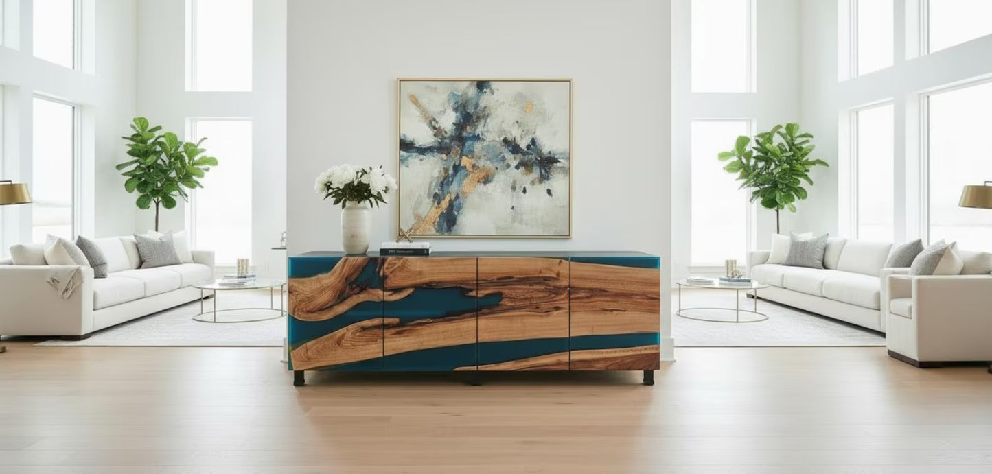 Buffet en bois et époxy bicolore