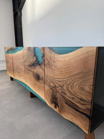 Buffet en bois et époxy bicolore