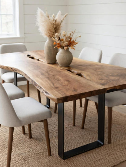 Table en bois de noyer et époxy noir transparent